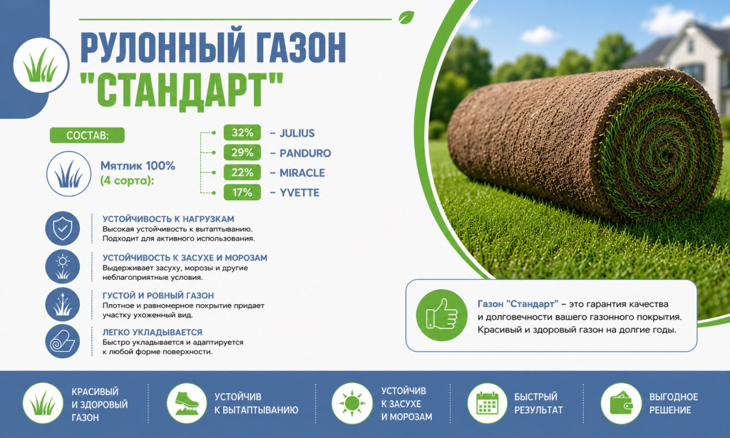 Рулонный газон Стандарт Рулонный газон Стандарт